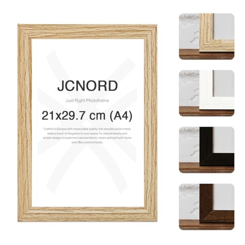 JCNORD MDF Eichenfarbener Holz Bilderrahmen A4 (21x29.7 cm) mit bruchsicherem Acrylglas | Moderner Fotorahmen für Wände und Tische von JCNORD