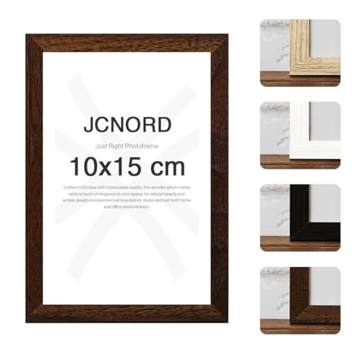 JCNORD MDF Walnussfarbener Holz Bilderrahmen 10x15 cm mit bruchsicherem Acrylglas | Moderner Fotorahmen für Wände und Tische von JCNORD