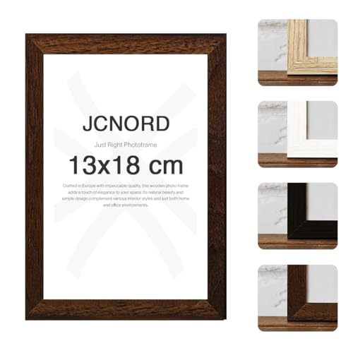 JCNORD MDF Walnussfarbener Holz Bilderrahmen 13x18 cm mit bruchsicherem Acrylglas | Moderner Fotorahmen für Wände und Tische von JCNORD