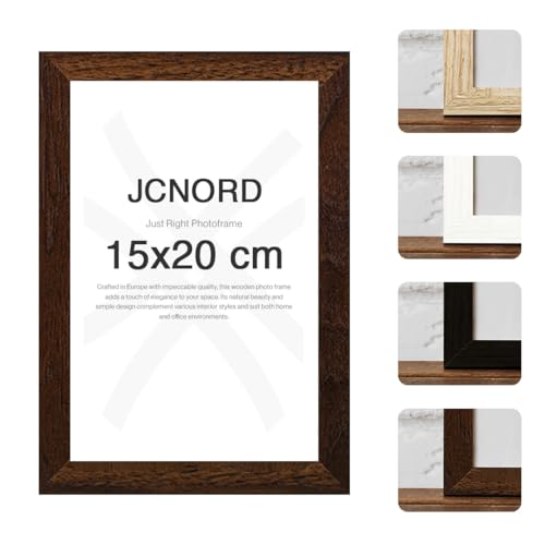 JCNORD MDF Walnussfarbener Holz Bilderrahmen 15x20 cm mit bruchsicherem Acrylglas | Moderner Fotorahmen für Wände und Tische von JCNORD