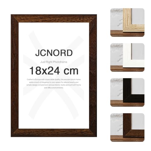 JCNORD MDF Walnussfarbener Holz Bilderrahmen 18x24 cm mit bruchsicherem Acrylglas | Moderner Fotorahmen für Wände und Tische von JCNORD