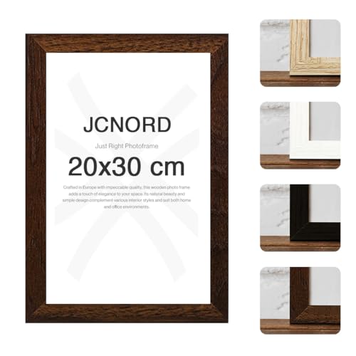 JCNORD MDF Walnussfarbener Holz Bilderrahmen 20x30 cm mit bruchsicherem Acrylglas | Moderner Fotorahmen für Wände und Tische von JCNORD