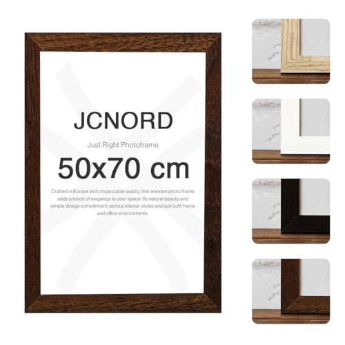 JCNORD MDF Walnussfarbener Holz Bilderrahmen 50x70 cm mit bruchsicherem Acrylglas | Moderner Fotorahmen für Wände und Tische von JCNORD