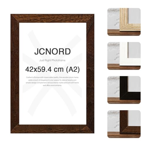 JCNORD MDF Walnussfarbener Holz Bilderrahmen A2 (42x59.4 cm) mit bruchsicherem Acrylglas | Moderner Fotorahmen für Wände und Tische von JCNORD