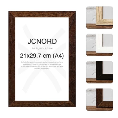 JCNORD MDF Walnussfarbener Holz Bilderrahmen A4 (21x29.7 cm) mit bruchsicherem Acrylglas | Moderner Fotorahmen für Wände und Tische von JCNORD