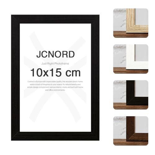 JCNORD Schwarzer MDF Holz Bilderrahmen 10x15 cm mit bruchsicherem Acrylglas | Moderner Fotorahmen für Wände und Tische von JCNORD