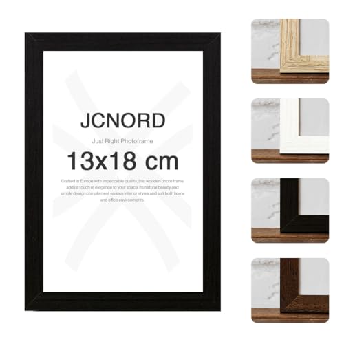 JCNORD Schwarzer MDF Holz Bilderrahmen 13x18 cm mit bruchsicherem Acrylglas | Moderner Fotorahmen für Wände und Tische von JCNORD