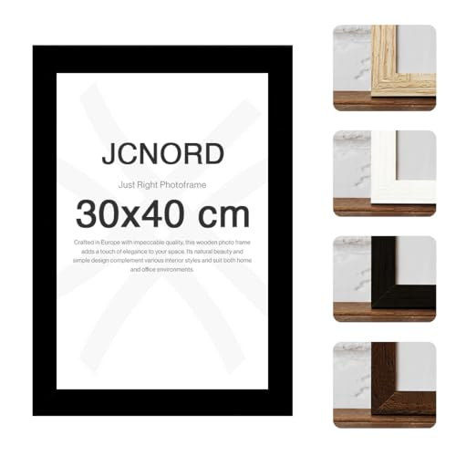 JCNORD Schwarzer MDF Holz Bilderrahmen 30x40 cm mit bruchsicherem Acrylglas | Moderner Fotorahmen für Wände und Tische von JCNORD