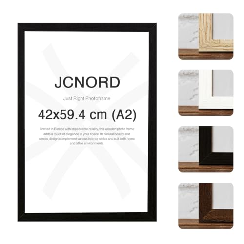 JCNORD Schwarzer MDF Holz Bilderrahmen A2 (42x59.4 cm) mit bruchsicherem Acrylglas | Moderner Fotorahmen für Wände und Tische von JCNORD