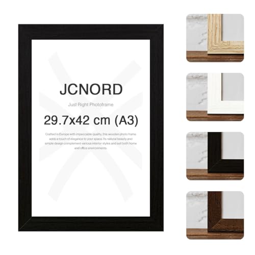 JCNORD Schwarzer MDF Holz Bilderrahmen A3 (29.7x42 cm) mit bruchsicherem Acrylglas | Moderner Fotorahmen für Wände und Tische von JCNORD