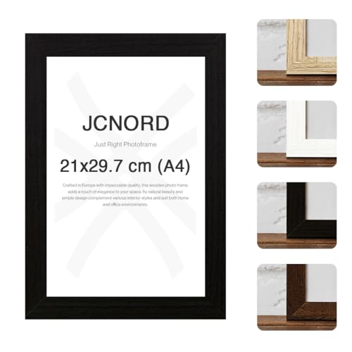 JCNORD Schwarzer MDF Holz Bilderrahmen A4 (21x29.7 cm) mit bruchsicherem Acrylglas | Moderner Fotorahmen für Wände und Tische von JCNORD