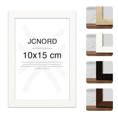 JCNORD Weißer MDF Holz Bilderrahmen 10x15 cm mit bruchsicherem Acrylglas | Moderner Fotorahmen für Wände und Tische von JCNORD