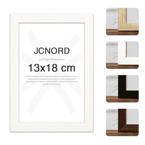 JCNORD Weißer MDF Holz Bilderrahmen 13x18 cm mit bruchsicherem Acrylglas | Moderner Fotorahmen für Wände und Tische von JCNORD