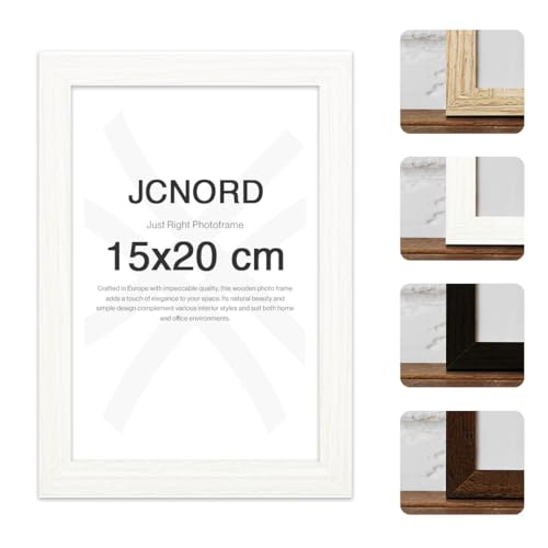 JCNORD Weißer MDF Holz Bilderrahmen 15x20 cm mit bruchsicherem Acrylglas | Moderner Fotorahmen für Wände und Tische von JCNORD