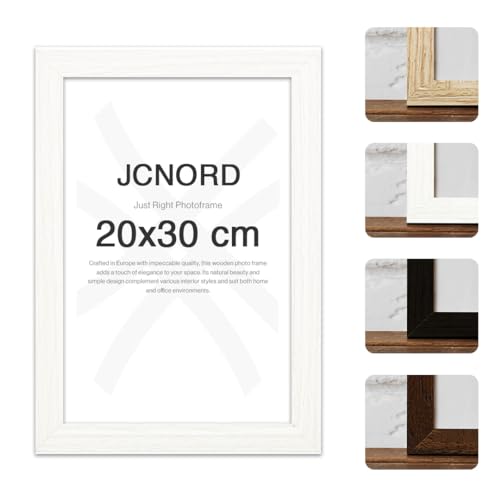 JCNORD Weißer MDF Holz Bilderrahmen 20x30 cm mit bruchsicherem Acrylglas | Moderner Fotorahmen für Wände und Tische von JCNORD