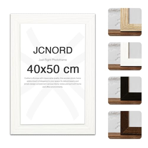 JCNORD Weißer MDF Holz Bilderrahmen 40x50 cm mit bruchsicherem Acrylglas | Moderner Fotorahmen für Wände und Tische von JCNORD