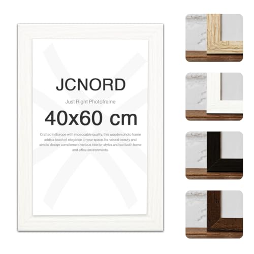 JCNORD Weißer MDF Holz Bilderrahmen 40x60 cm mit bruchsicherem Acrylglas | Moderner Fotorahmen für Wände und Tische von JCNORD