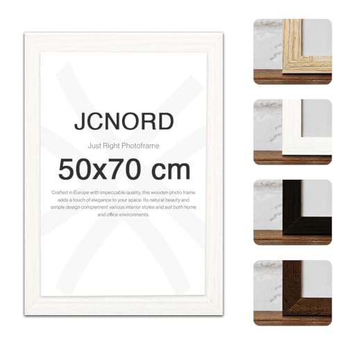 JCNORD Weißer MDF Holz Bilderrahmen 50x70 cm mit bruchsicherem Acrylglas | Moderner Fotorahmen für Wände und Tische von JCNORD