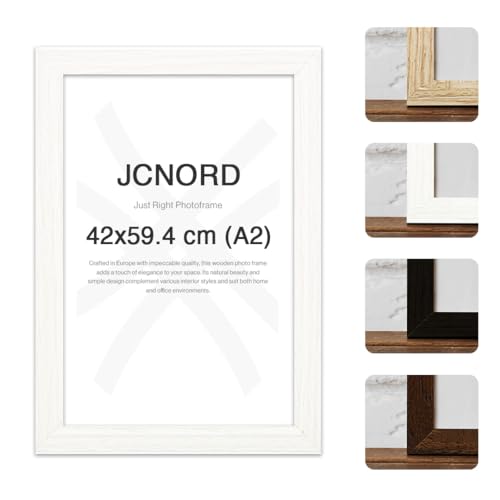 JCNORD Weißer MDF Holz Bilderrahmen A2 (42x59.4 cm) mit bruchsicherem Acrylglas | Moderner Fotorahmen für Wände und Tische von JCNORD