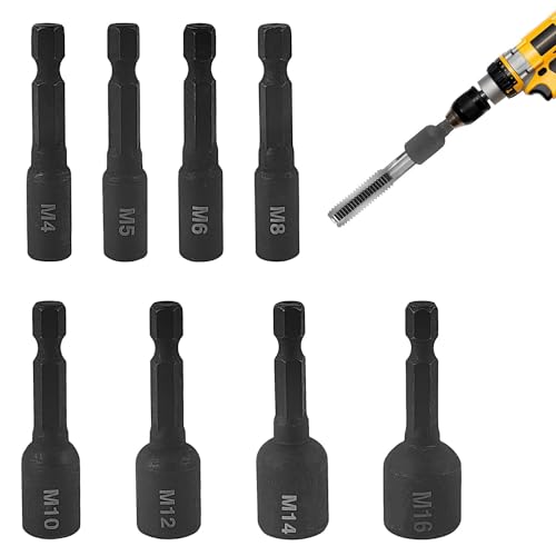 8 Stück M4-M16 Bohrer Set, Gewindebohrer Stecknuss Adapter, 1/4 Zoll Metallbohrer Set Profi, Gewindebohrer-Steckschlüsselsatz für Bohrmaschine, für Die Autoreparatur von JCRWXP