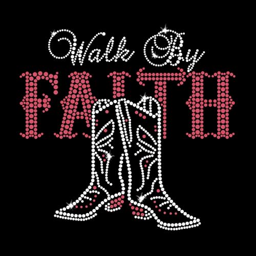 Jubilee Rhinestones "Walk By Faith" Cowgirl-Stiefel, zum Aufbügeln, Strasssteine, T-Shirt von JCS Rhinestones