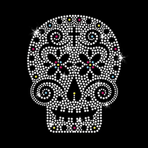 Sugar Skull Cute Halloween Iron on Sparkly Clear Crystals Rhinestone Transfers for T-Shirts by JCS Rhinestones von JCS Rhinestones