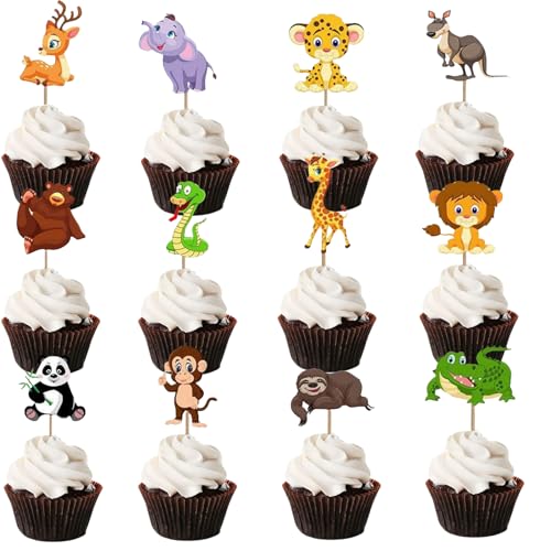 48 Stück Muffin Deko, Cupcake Topper, Cupcake Deko, Muffins Deko, Tortendeko Tiere, Muffin Deko Geburtstag, Muffin Deko Kindergeburtstag, Kuchen Deko Geburtstag, Muffin Topper, Waldtiere Deko von JCTRRJ