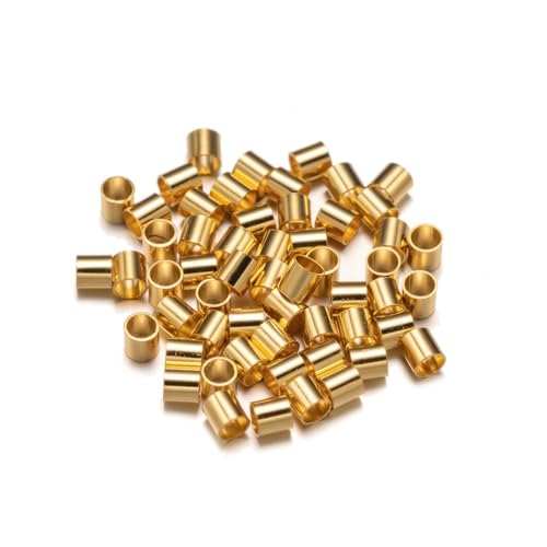 JCUIyon 200 Stück 1,5/2/2,5 mm Edelstahl Rohr Stopper Spacer Perle Crimp End Perlen DIY Halskette Herstellung Zubehör(Gold,2.5mm) von JCUIyon