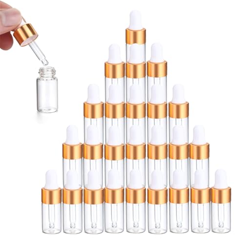 JDCMEI 25 Stücke Mini Pipettenflasche, 3ml Tropfflasche Pipettenflasche Glaspipette Apothekerflasche Transparente Glasflasche mit Tropfpipette für Ätherisches Öl Aromatherapie Massage Duftöl Probe von JDCMEI