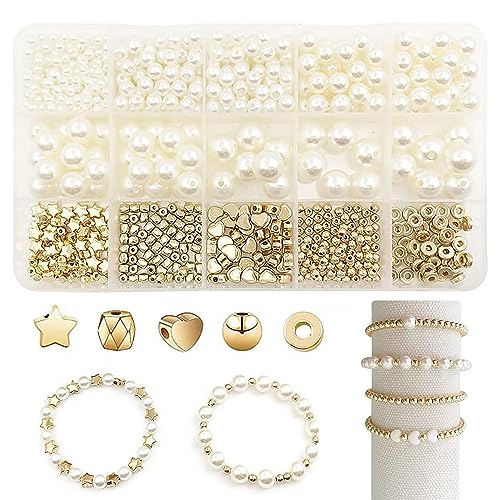 JDCMEI 720-teiliges Perlen für Armbänder-Set, 4/6/8/10/12 mm Perlen zum Auffädeln, Weiße Perlen set zum Auffädeln DIY Perlen zum Auffädeln mit Bunte Buchstabenperlen für DIY Machen Schmuckherstellung von JDCMEI