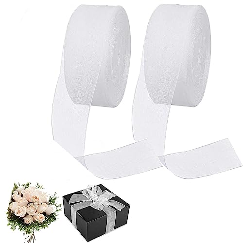 JDCMEI Organza Bänder, 2 Rollen Weiss Organzaband Geschenkband, Organza Chiffon Geschenkband, Schleifenband Hochzeit Kuchenband für Hochzeitsdekoration, Party-dekorationen(4cm*45m) von JDCMEI