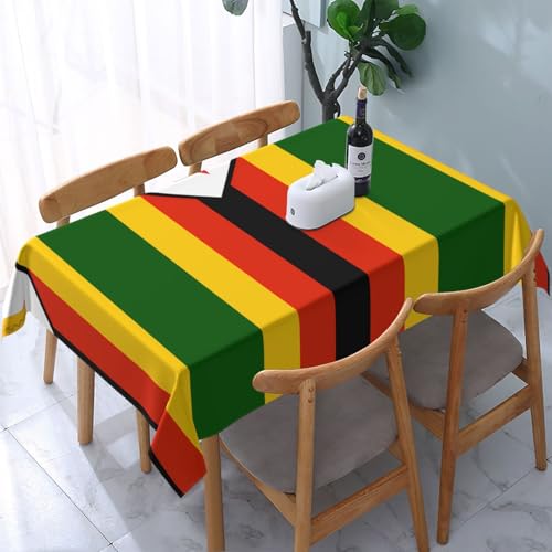 JDFHGNU Bedruckte, rechteckige dekorative Tischdecke mit Flagge von Simbabwe. Für Esstische im Innen- und Außenbereich von 10 bis 15 cm, 137 x 183 cm von JDFHGNU