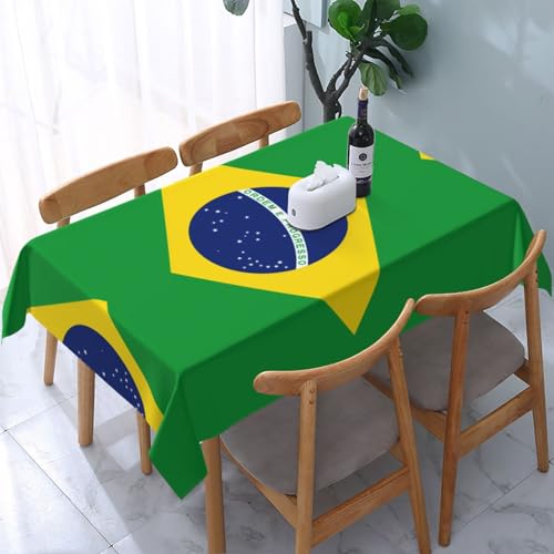 JDFHGNU Rechteckige dekorative Tischdecke mit brasilianischer Flagge. Für Esstische im Innen- und Außenbereich von 10 bis 15 cm, 137 x 183 cm von JDFHGNU