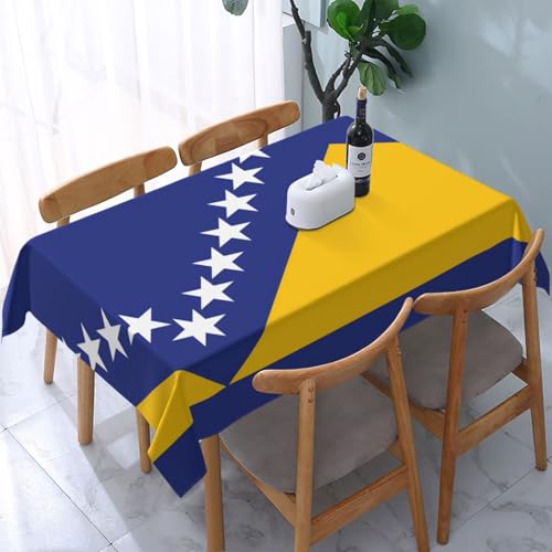 JDFHGNU Tischdecke mit Flagge von Bosnien und Herzegowina, bedruckt, rechteckig, dekorativ, für Esstische im Innen- und Außenbereich von 4 bis 6, 137 x 183 cm von JDFHGNU