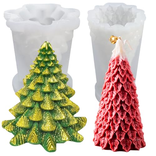 2 Stück Weihnachtsbaum Silikonform 3D Silikon Weihnachten Kerzenform, DIY Weihnachtsbaum Kerzengießform Seifenherstellung Kerzenformen Zum Gießen Weihnachten Deko Für Aromatherapie,Schokolade von JDH Silicone