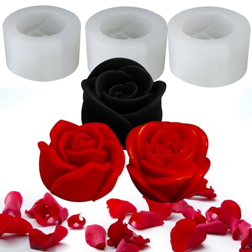 kerzen formen silikon rose,3D 3 Stück rosen silikonform kerzen selber machen set,Pralinen Fondant-Kuchendekoration Silikonform, handgemachte Seife, Formen für Kerzenherstellung,DIY-Kunsthandwerk von JDH Silicone