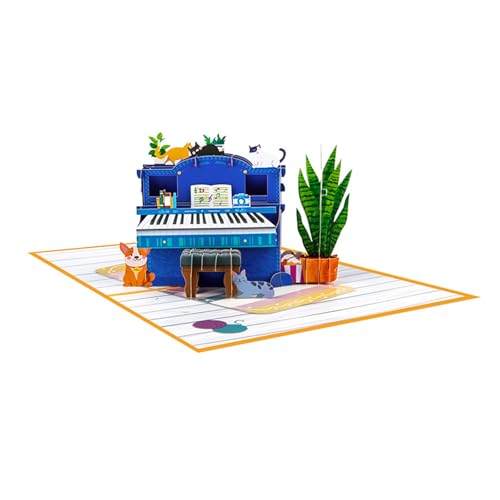 JDNH Zarte 3D Feierkarte Mit Blauem Klavier. Künstlerische 3D Popup Grußkarte Mit Blauem Klavier Zum Sammeln Und Verschenken von JDNH