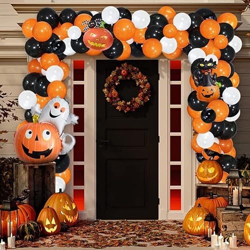 Halloween-Ballons, Happy-Halloween-Banner, Halloween-Ballondekoration, mit Kürbis, Geist, Spinne, Hexe, schwarze Katze, Latexballon, Folienballon, für Halloween-Party-Dekoration von JDPisgckoy