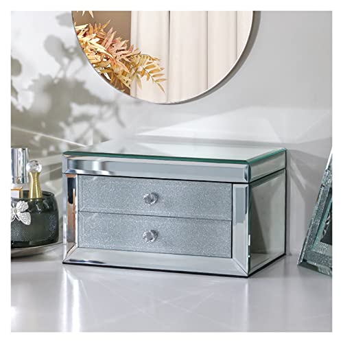 JDSHFEN 2-lagige Schmuckschatulle für Damen Spiegelglas Schmuck-Organizer Aufbewahrungsbox Display für Ohrringe Armbänder Ringe Uhren, von JDSHFEN