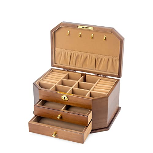 JDSHFEN Schmuckschatulle Schmuckschatulle 3 Etagen großer Schmuck-Organizer aus Holz mit 2 Schubladen Schmuckschatulle Schrank Ring-Aufbewahrungsbox Geschenk für, von JDSHFEN