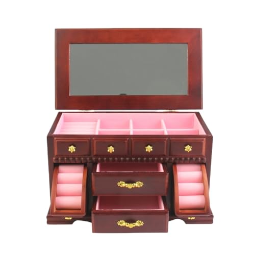 JDSHFEN Schmuckschatulle Schmuckschatulle einfache Samt-Schmuckschatulle mehrschichtige Holz-Aufbewahrungsbox Schmuck-Display-Box Retro-Schmuckschatulle, von JDSHFEN