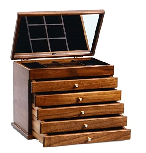 JDSHFEN Schmuckschatulle aus Holz Schmuckkästchen für Damen mit Spiegel 5 Schubladen Samt-Schmuck-Organizer großes Schmuckkästchen für Ohrringe Armreifen,A-32 * 20,5 * 25cm von JDSHFEN