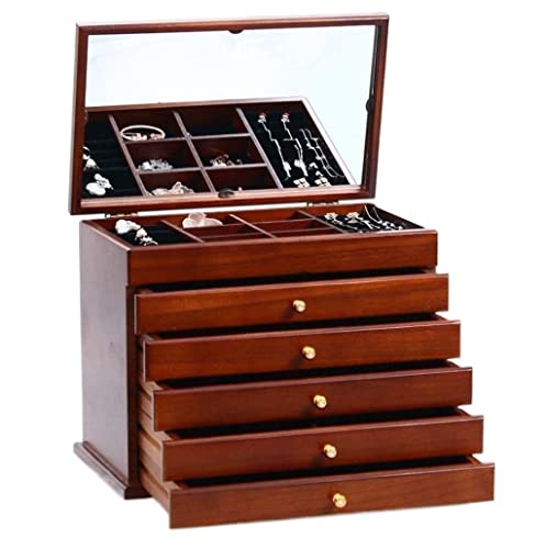 JDSHFEN Schmuckschatulle aus Holz Schmuckkästchen für Damen mit Spiegel 5 Schubladen Samt-Schmuck-Organizer großes Schmuckkästchen für Ohrringe Armreifen,B-32 * 20,5 * 25cm von JDSHFEN