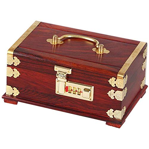 JDSHFEN Schmuckschatulle aus echtem Holz/Holz Schmuck-Organizer Schmuckschatulle Aufbewahrungsbox mit Passwortschloss für Ring Armband Vintage tragbar antik, von JDSHFEN