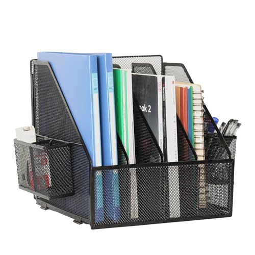 JEBELE Schreibtisch Dokumentenhalter mit Zwei Seitenhaltern, Desktop Metall A4 Papier Magazin Büro Datei Organizer Mesh Schreibtisch Ordentlich Büro Literatur Dokumentenmappe Papier Organizer von JEBELE