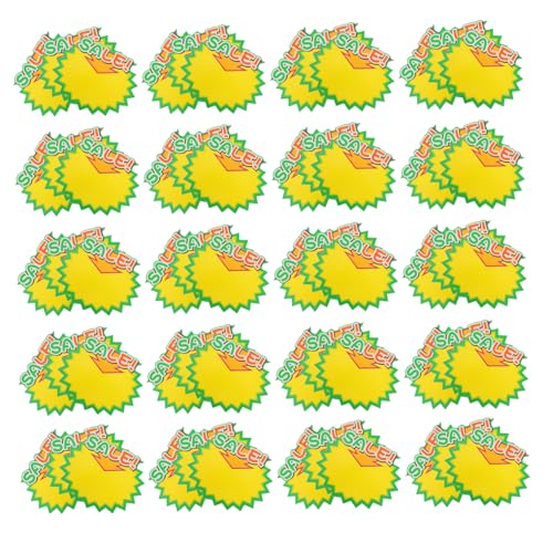 JECOMPRIS 1 Satz Explosiver Für Verkaufsschilder Flohmarktaufkleber Mit Preisen Flohmarktpreisaufkleber Auto Zum Verkauf Einzelhandelspreisschilder Sterne Platzen Zeichen Papier 100st von JECOMPRIS