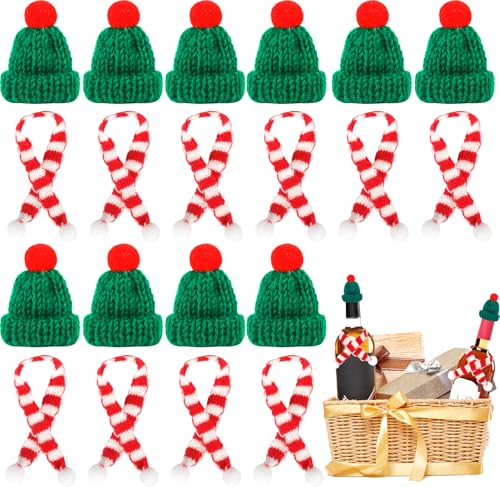 JEDWKFA 20 Stück Mini Weihnachtsmützen, Mini Weihnachtsmütze und Schal Set, Kleine Weihnachtsmützen, Weihnachtsmützen für Flaschen, für Weihnachtsfeier Dekor, Flaschendeko und Tischdeko von JEDWKFA