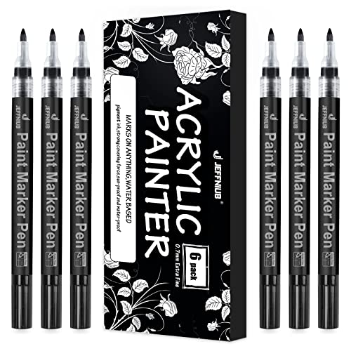 JEFFNIUB Acrylstifte Marker Stifte，Schwarz Permanent Marker Wasserfeste Acrylfarben Marker Set für Steine Keramik Holz Metall Papier Glas Stoffe Kunststoff Leder DIY - 0.7mm Spitze 6 Pack von JEFFNIUB