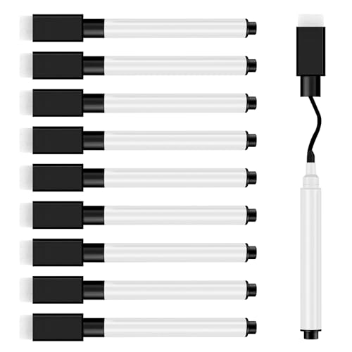 JEFURE Whiteboard Marker 10 Stück, Whiteboard Stifte Magnetisch, Schwarz Folienstift Abwischbar mit radierer, Abwischbare Stifte mit feiner Spitze für Zuhause, Schule, Büro von JEFURE