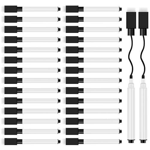 JEFURE Whiteboard Marker 30 Stück, Whiteboard Stifte Magnetisch, Schwarz Folienstift Abwischbar mit radierer, Abwischbare Stifte mit feiner Spitze für Zuhause, Schule, Büro von JEFURE